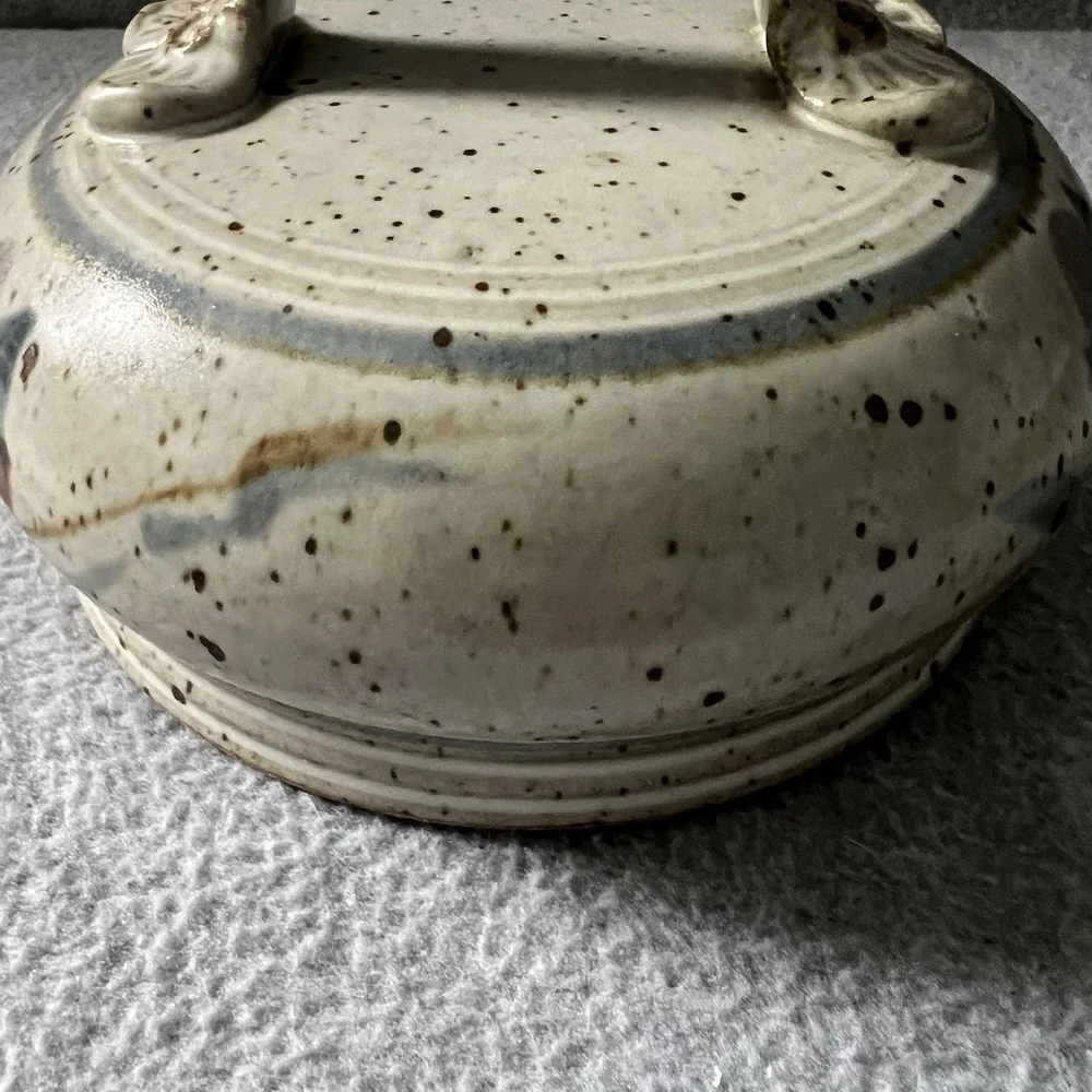 VTG Studio Art Pottery Cheese Dome Butter Dish Signed Rustic Farmhouse Plate Lid